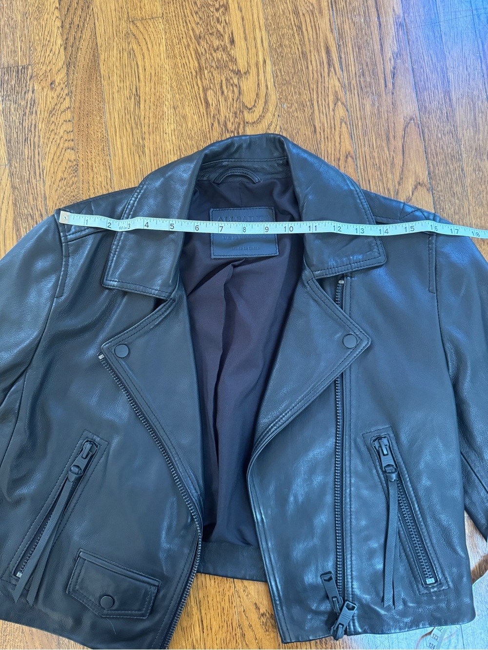 All Saints Elora Black Cropped Leather Jacket - Picture 7 of 7